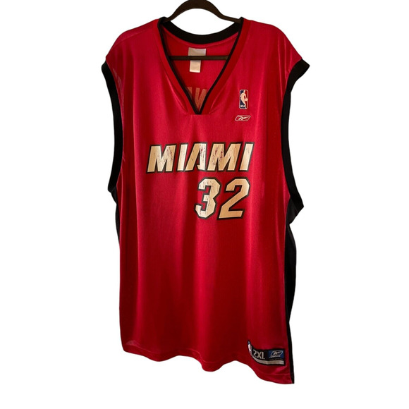 Reebok Miami Heat Mens 2XL Shaquille O'Neal 32 Red Jersey NBA Black Team Apparel - Picture 1 of 12